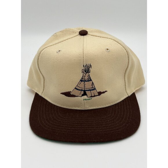 All Indians Rendezvous Beige & Brown Teepee Embroidered Snapback Cap - Picture 1 of 9